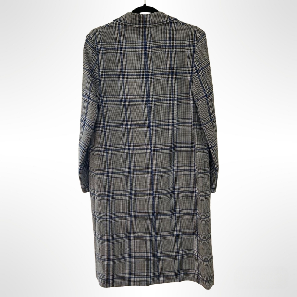 MSGM Glen Plaid Blue Ruffle Wool Blend Double Breasted Coat IT 42 - Picture 3 of 14